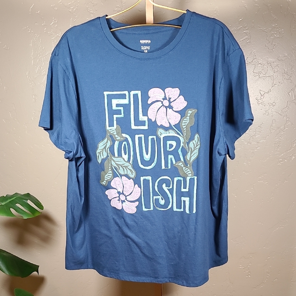 Sonoma Women's Plus Relaxed Graphic Tee -‎ Blue 1X